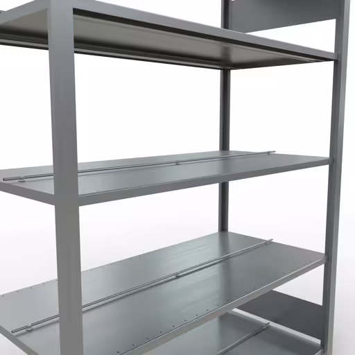 Abbildung Nr 7 des Artikels Grundregal, Büro-Fachbodenregal Stecksystem MULTIplus150, 1800 x 1300 x 600 mm (HxBxT), 5 Fachböden, Längenriegel, verzinkt, mit Mittelanschlag aus der Produktgruppe Büroregale von der Marke Schulte Lagertechnik