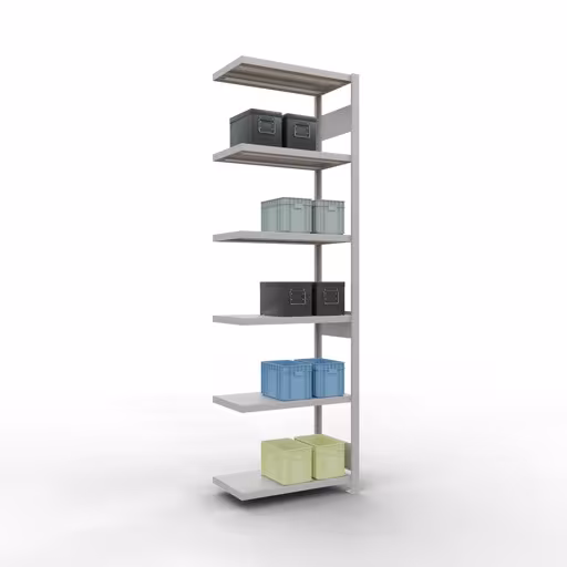 Abbildung Nr 9 des Artikels Anbauregal, Fachbodenregal Stecksystem MULTIplus250, 2500 x 750 x 400 mm (HxBxT), 6 Fachböden, Längenriegel, RAL 7035 lichtgrau aus der Produktgruppe Stecksystem von der Marke Schulte Lagertechnik