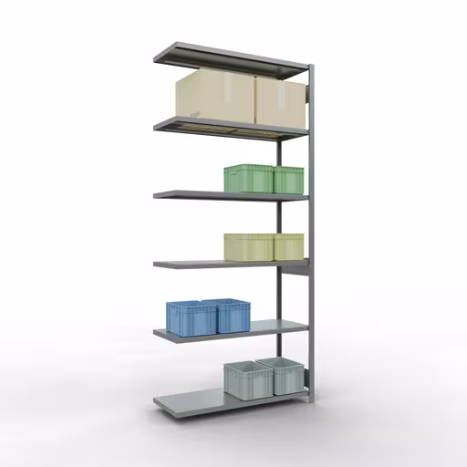 Produktbild Nr 13 des Artikels Anbauregal, Fachbodenregal Stecksystem MULTIplus250, 3000 x 1300 x 500 mm (HxBxT), 7 Fachböden, Längenriegel, verzinkt Abbildung Nr 13 des Artikels Anbauregal, Fachbodenregal Stecksystem MULTIplus250, 3000 x 1300 x 500 mm (HxBxT), 7 Fachböden, Längenriegel, verzinkt aus der Produktgruppe Stecksystem von der Marke Schulte Lagertechnik