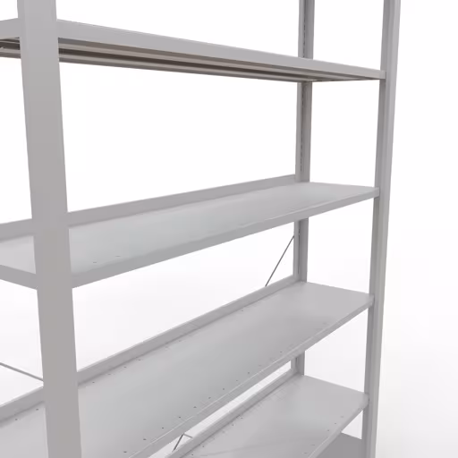 Grundregal, Büro-Fachbodenregal Stecksystem MULTIplus85, 2300 x 1300 x 300 mm (HxBxT), 7 Fachböden, Kreuzstrebe, mit Anschlagleiste, lichtgrau von Schulte Lagertechnik aus der Kategorie Büroregale