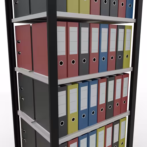 Abbildung Nr 13 des Artikels Grundregal, Büro-Fachbodenregal Stecksystem MULTIplus150, 2300 x 750 x 600 mm (HxBxT), 7 Fachböden, Längenriegel, mit Mittelanschlag, schwarz/lichtgrau aus der Produktgruppe Büroregale von der Marke Schulte Lagertechnik