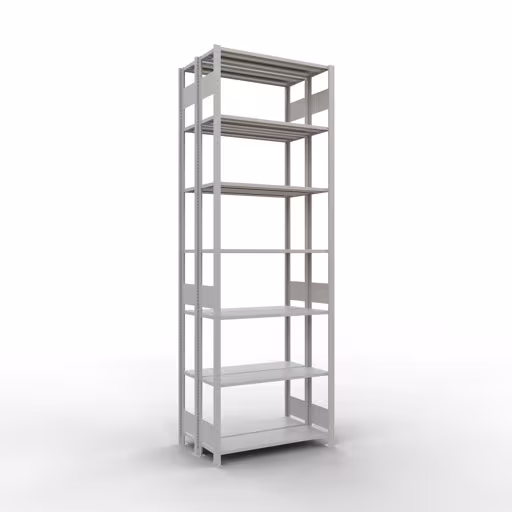 Grundregal, Doppelregal, Fachbodenregal Stecksystem MULTIplus150, 3000 x 1000 x (2x300) mm (HxBxT), 2x7 Fachböden, Längenriegel, RAL 7035 lichtgrau von Schulte Lagertechnik mit der Artikelnr. 33132