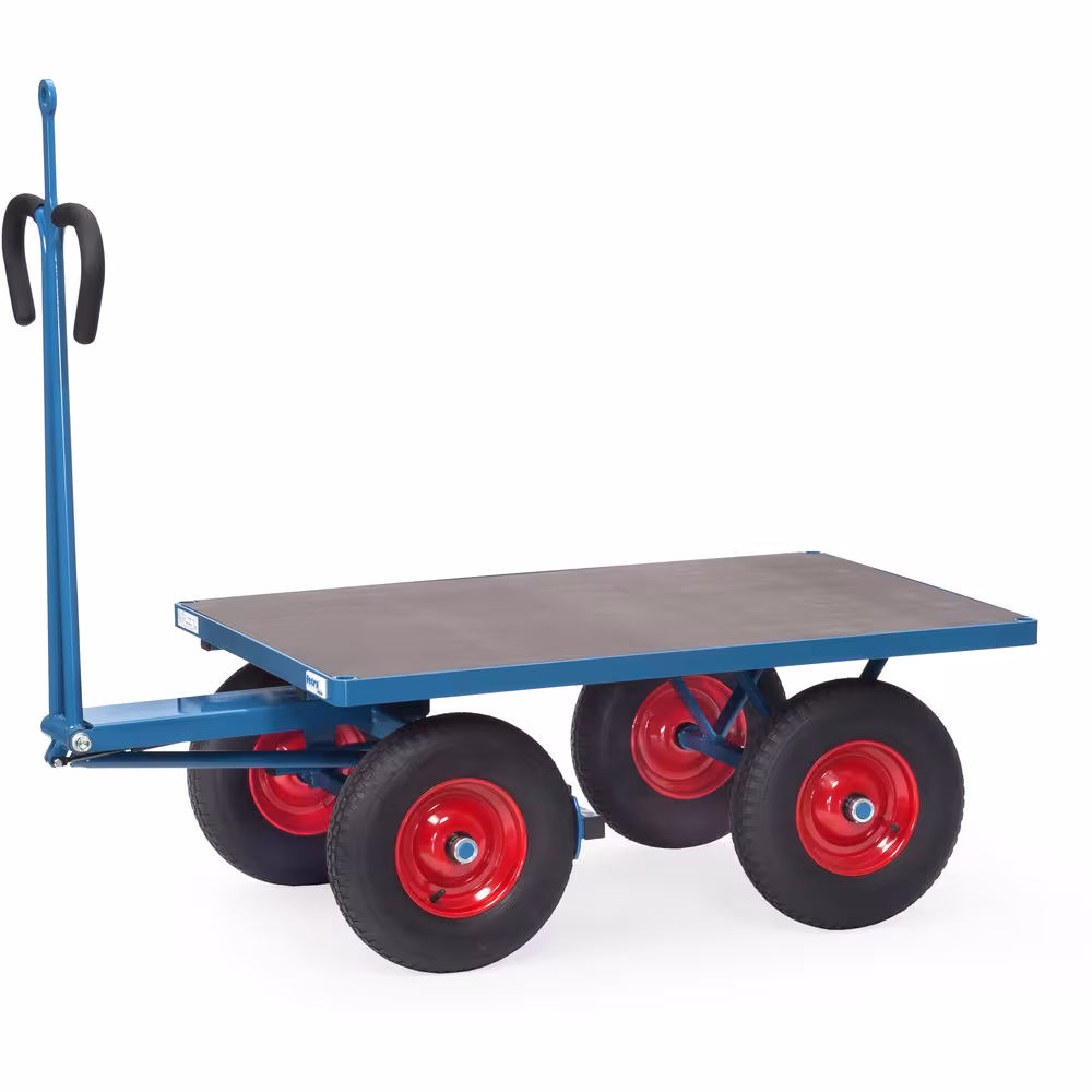 Handpritschenwagen offen mit Zugöse pulverbeschichtet blau RAL 5007, 4 Eckhülsen, Drehschemel-Lenkung mit Kugelkranz Typ Ladeflächenbreite: 800 mm aus der Kategorie Handwagen/Pritschenwagen mit der Artikelnr. 6404LZ