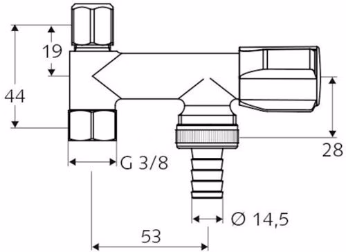 Technische Zeichnung 4029535 Geräteventil COMFORT chrom, für Eckventile 3/8Zoll SCHELL
