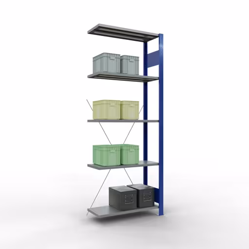 Anbauregal, Fachbodenregal Stecksystem MULTIplus150, 2000 x 750 x 300 mm (HxBxT), 5 Fachböden, Kreuzstrebe, RAL 5010 enzianblau/verzinkt/verzinkt aus der Kategorie Anbauregal mit der GTIN 4004514279699 Anbauregal, Fachbodenregal Stecksystem MULTIplus150, 2000 x 750 x 300 mm (HxBxT), 5 Fachböden, Kreuzstrebe, RAL 5010 enzianblau/verzinkt/verzinkt von der Marke Schulte Lagertechnik aus der Produktreihe Stecksystem