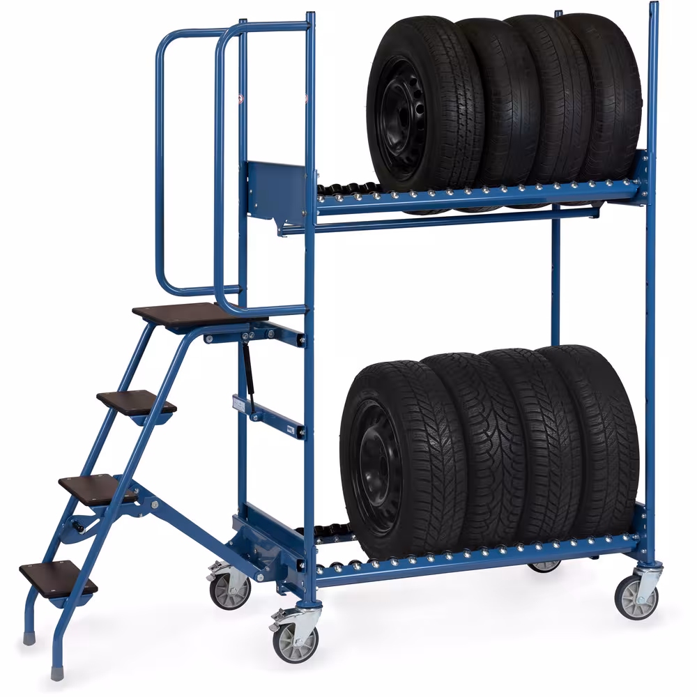 Zusatzbild des Artikels Reifen-Kommissionierwagen 4562 Reifenträger mit robusten Rollenbahnen mit Durchfallsicherung zum leichten Verschieben geladener Räder und Reifen Zusatzbild des Artikels Reifen-Kommissionierwagen 4562 Reifenträger mit robusten Rollenbahnen mit Durchfallsicherung zum leichten Verschieben geladener Räder und Reifen aus Reifentransport