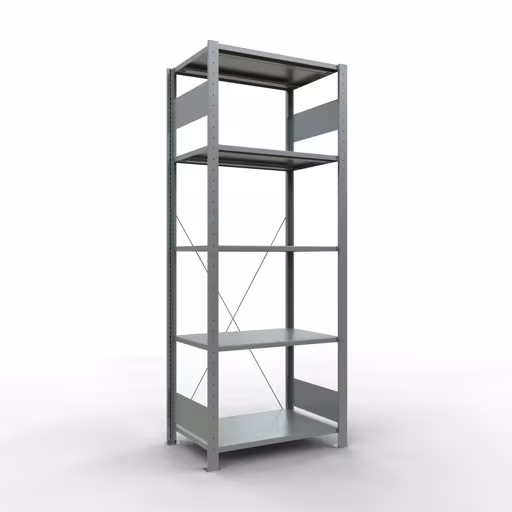 Produktbild Nr.15 des Artikels Grundregal, Fachbodenregal Stecksystem MULTIplus150, 2000 x 750 x 500 mm (HxBxT), 5 Fachböden, Kreuzstrebe, verzinkt aus der Produktreihe Stecksystem von der Marke Schulte Lagertechnik