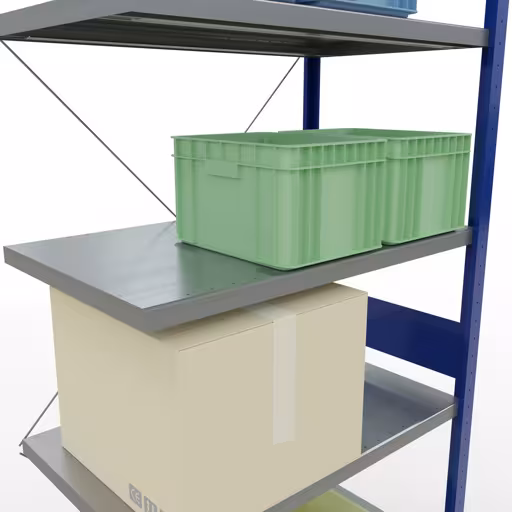 Zusatzbild des Artikels Anbauregal, Fachbodenregal Stecksystem MULTIplus250, 3000 x 1000 x 600 mm (HxBxT), 7 Fachböden, Kreuzstrebe, RAL 5010 enzianblau/verzinkt Zusatzbild des Artikels Anbauregal, Fachbodenregal Stecksystem MULTIplus250, 3000 x 1000 x 600 mm (HxBxT), 7 Fachböden, Kreuzstrebe, RAL 5010 enzianblau/verzinkt aus Anbauregal