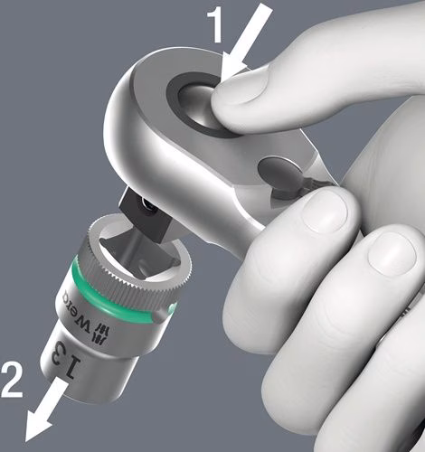 Durchsteckknarre Zyklop Metal push 1/2 ″ 38 Zähne Länge 281 mm mit unverlierbarem Durchsteckvierkant WERA