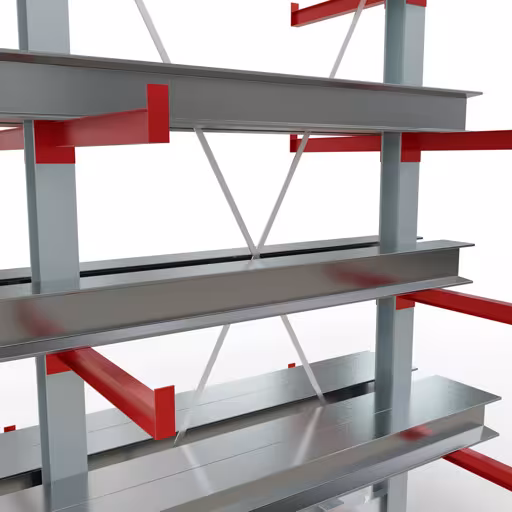 Produktbild Nr 11 des Artikels K 3000 Komplettregal, doppelseitig, 2500 x 1300 x 600 mm, RAL 7001 / RAL 3000, 5 Lagerebenen Abbildung Nr 11 des Artikels K 3000 Komplettregal, doppelseitig, 2500 x 1300 x 600 mm, RAL 7001 / RAL 3000, 5 Lagerebenen aus der Produktgruppe Kragarmregale von der Marke Schulte Lagertechnik