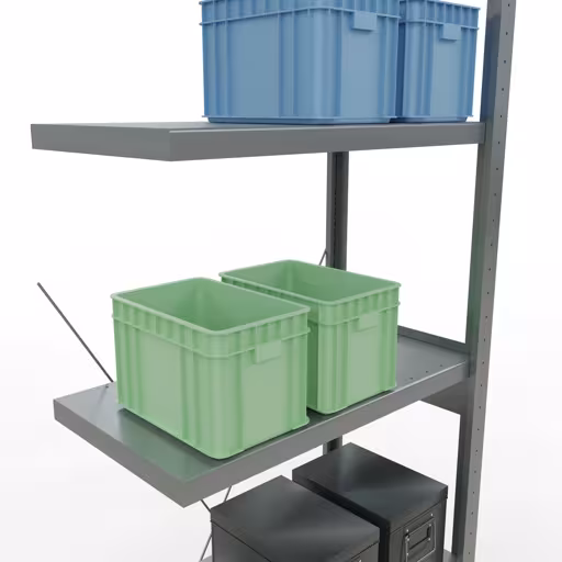 Produktbild Nr 10 des Artikels Anbauregal, Fachbodenregal Stecksystem MULTIplus250, 2500 x 750 x 400 mm (HxBxT), 6 Fachböden, Kreuzstrebe, verzinkt Abbildung Nr 10 des Artikels Anbauregal, Fachbodenregal Stecksystem MULTIplus250, 2500 x 750 x 400 mm (HxBxT), 6 Fachböden, Kreuzstrebe, verzinkt aus der Produktgruppe Stecksystem von der Marke Schulte Lagertechnik