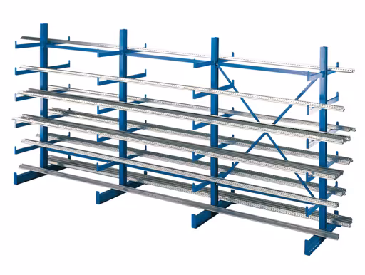 K 1000 Kragarmregal-Set, doppelseitig, 2000 x 3750 x 2x500, RAL 5010 enzianblau von der Marke Schulte Lagertechnik K 1000 Kragarmregal-Set, doppelseitig, 2000 x 3750 x 2x500, RAL 5010 enzianblau aus der Kategorie K1000 für leichte Güter mit der Artikelnummer 14496