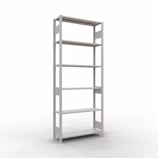 Abbildung Nr 10 des Artikels Grundregal, Fachbodenregal Stecksystem MULTIplus85, 2500 x 1000 x 300 mm (HxBxT), 6 Fachböden, Längenriegel, RAL 7035 lichtgrau aus der Produktgruppe Stecksystem von der Marke Schulte Lagertechnik