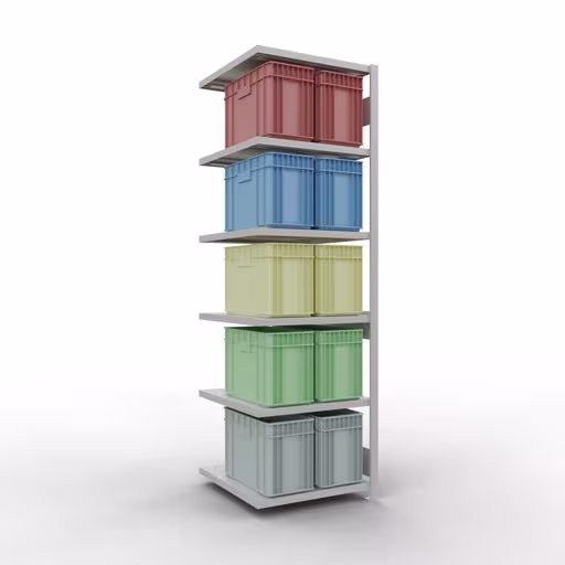 Anbauregal, Fachbodenregal Stecksystem MULTIplus250, 2500 x 750 x 800 mm (HxBxT), 6 Fachböden, Längenriegel, RAL 7035 lichtgrau von Schulte Lagertechnik mit der Artikelnr. 32886-75-LR