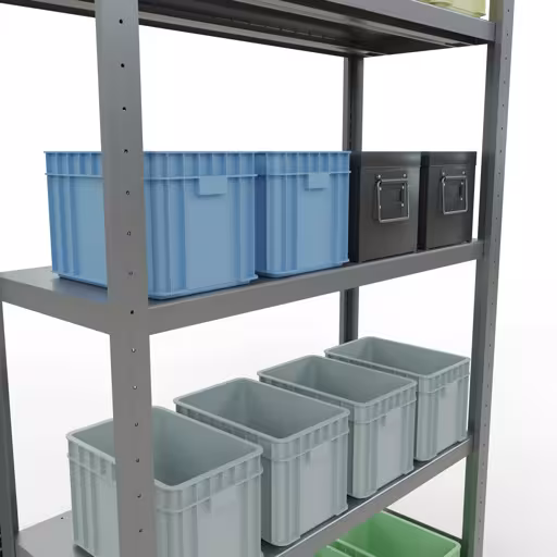 Zusatzbild des Artikels Grundregal, Fachbodenregal Stecksystem MULTIplus250, 2000 x 1000 x 400 mm (HxBxT), 5 Fachböden, Längenriegel, verzinkt Zusatzbild des Artikels Grundregal, Fachbodenregal Stecksystem MULTIplus250, 2000 x 1000 x 400 mm (HxBxT), 5 Fachböden, Längenriegel, verzinkt aus Grundregal