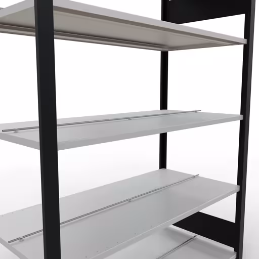 Grundregal, Büro-Fachbodenregal Stecksystem MULTIplus150, 1800 x 1300 x 600 mm (HxBxT), 5 Fachböden, Längenriegel, mit Mittelanschlag, schwarz/lichtgrau aus der Kategorie Stecksystem mit der GTIN 4004514250056 Grundregal, Büro-Fachbodenregal Stecksystem MULTIplus150, 1800 x 1300 x 600 mm (HxBxT), 5 Fachböden, Längenriegel, mit Mittelanschlag, schwarz/lichtgrau von der Marke Schulte Lagertechnik aus der Produktreihe Büroregale