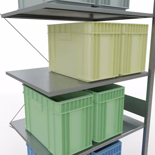 Produktbild Nr 15 des Artikels Anbauregal, Fachbodenregal Stecksystem MULTIplus150, 3000 x 1000 x 800 mm (HxBxT), 7 Fachböden, Kreuzstrebe, verzinkt Abbildung Nr 15 des Artikels Anbauregal, Fachbodenregal Stecksystem MULTIplus150, 3000 x 1000 x 800 mm (HxBxT), 7 Fachböden, Kreuzstrebe, verzinkt aus der Produktgruppe Stecksystem von der Marke Schulte Lagertechnik