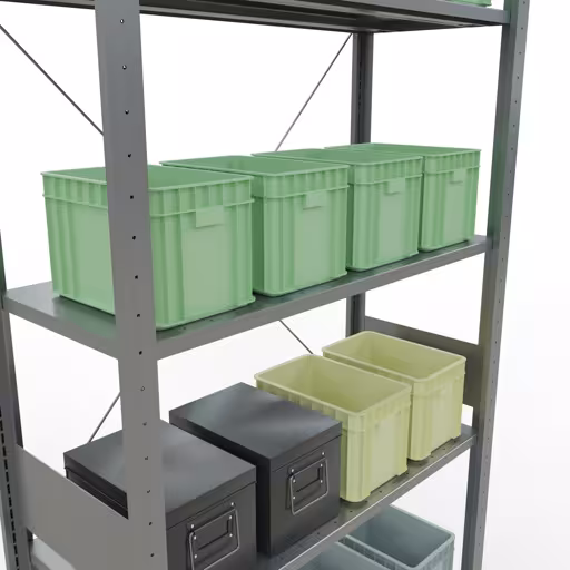 Produktbild Nr 13 des Artikels Grundregal, Fachbodenregal Stecksystem MULTIplus85, 3000 x 1000 x 400 mm (HxBxT), 7 Fachböden, Kreuzstrebe, verzinkt Abbildung Nr 13 des Artikels Grundregal, Fachbodenregal Stecksystem MULTIplus85, 3000 x 1000 x 400 mm (HxBxT), 7 Fachböden, Kreuzstrebe, verzinkt aus der Produktgruppe Stecksystem von der Marke Schulte Lagertechnik