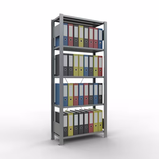 Abbildung Nr 16 des Artikels Grundregal, Büro-Fachbodenregal Stecksystem MULTIplus85, 1800 x 750 x 300 mm (HxBxT), 5 Fachböden, Kreuzstrebe, verzinkt, mit Anschlagleiste aus der Produktgruppe Büroregale von der Marke Schulte Lagertechnik