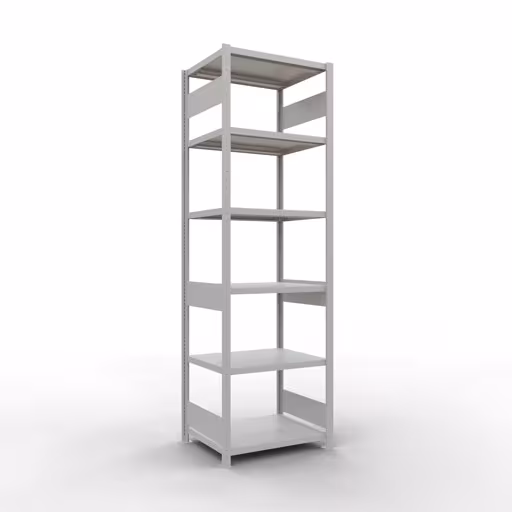 Grundregal, Fachbodenregal Stecksystem MULTIplus250, 2500 x 750 x 600 mm (HxBxT), 6 Fachböden, Längenriegel, RAL 7035 lichtgrau aus der Kategorie Grundregal mit der Artikelnummer 32861-75-LR