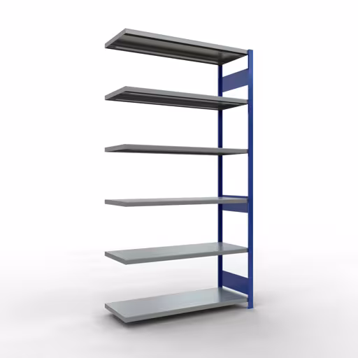 Anbauregal, Fachbodenregal Stecksystem MULTIplus250, 2500 x 1300 x 500 mm (HxBxT), 6 Fachböden, Längenriegel, RAL 5010 enzianblau/verzinkt von der Marke Schulte Lagertechnik Anbauregal, Fachbodenregal Stecksystem MULTIplus250, 2500 x 1300 x 500 mm (HxBxT), 6 Fachböden, Längenriegel, RAL 5010 enzianblau/verzinkt aus der Kategorie Anbauregal mit der Artikelnummer 12956-130-LR-B