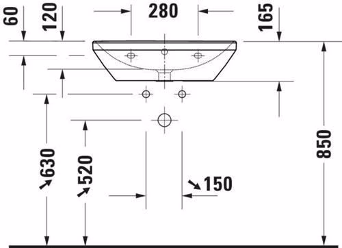 Waschtisch D-Neo 600x440mm weiß 1 Hahnloch, mit Überlauf DURAVIT