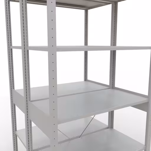Abbildung Nr 8 des Artikels Grundregal, Doppelregal, Fachbodenregal Stecksystem MULTIplus150, 2500 x 1000 x (2x500) mm (HxBxT), 2x6 Fachböden, Kreuzstrebe, RAL 7035 lichtgrau aus der Produktgruppe Fachbodenregale von der Marke Schulte Lagertechnik