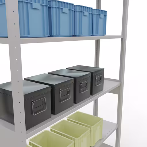 Grundregal, Fachbodenregal Stecksystem MULTIplus150, 2500 x 1300 x 300 mm (HxBxT), 6 Fachböden, Längenriegel, RAL 7035 lichtgrau aus der Kategorie Grundregal mit der GTIN 4004514292551 Grundregal, Fachbodenregal Stecksystem MULTIplus150, 2500 x 1300 x 300 mm (HxBxT), 6 Fachböden, Längenriegel, RAL 7035 lichtgrau von der Marke Schulte Lagertechnik aus der Produktreihe Stecksystem