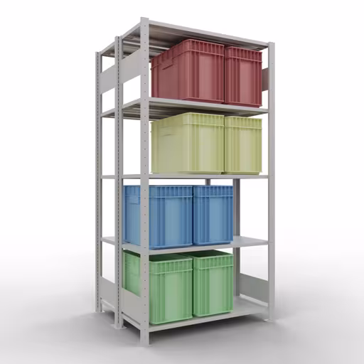 Grundregal, Doppelregal, Fachbodenregal Stecksystem MULTIplus150, 2000 x 1000 x (2x400) mm (HxBxT), 2x5 Fachböden, Längenriegel, RAL 7035 lichtgrau mit der GTIN 4004514269911 Grundregal, Doppelregal, Fachbodenregal Stecksystem MULTIplus150, 2000 x 1000 x (2x400) mm (HxBxT), 2x5 Fachböden, Längenriegel, RAL 7035 lichtgrau von Schulte Lagertechnik mit der Artikelnr. 33140