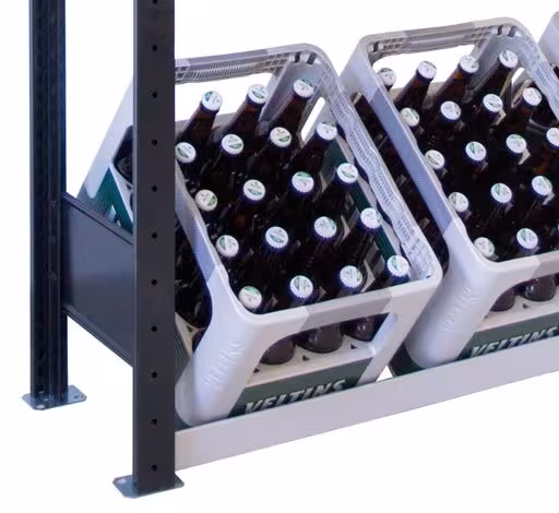 Abbildung Nr 9 des Artikels Grundregal, Getränkekistenregal 1800 x 1.300 x 300 mm (HxBxT), schwarz/silber, 3 Ebenen für 12 Getränkekisten aus der Produktgruppe Fachbodenregale von der Marke Schulte Lagertechnik