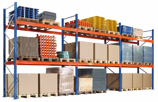 Abbildung Nr 14 des Artikels Palettenregal 3 Felder á 2700 mm - 4000x1100mm, HxT,18 Holme (2400kg) blau/verzinkt/RAL 2004, 4 Ebenen, max. Palettengewicht 860 kg, Feldlast 10.25... aus der Produktgruppe Palettenregale von der Marke Schulte Lagertechnik