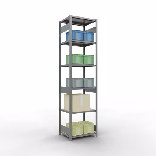 Grundregal, Fachbodenregal Stecksystem MULTIplus250, 3000 x 750 x 600 mm (HxBxT), 7 Fachböden, Längenriegel, verzinkt von der Marke Schulte Lagertechnik aus der Produktreihe Stecksystem