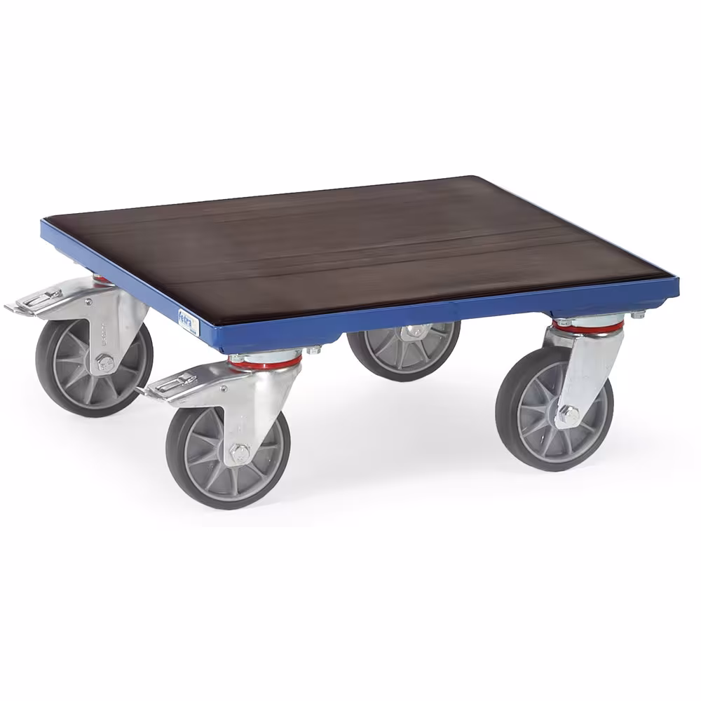 Kistenroller - Riefengummi pulverbeschichtet blau RAL 5007, mit Holzplattform mit Riefengummi bespannt von der Marke Fetra aus der Kategorie Roller