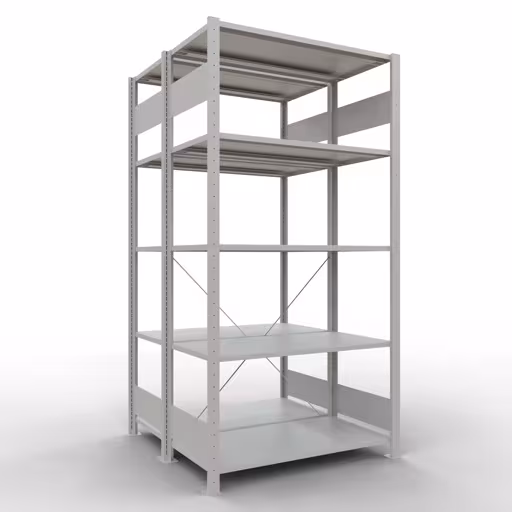 Grundregal, Doppelregal, Fachbodenregal Stecksystem MULTIplus150, 2000 x 1000 x (2x500) mm (HxBxT), 2x5 Fachböden, Kreuzstrebe, RAL 7035 lichtgrau von der Marke Schulte Lagertechnik Grundregal, Doppelregal, Fachbodenregal Stecksystem MULTIplus150, 2000 x 1000 x (2x500) mm (HxBxT), 2x5 Fachböden, Kreuzstrebe, RAL 7035 lichtgrau aus der Kategorie Doppelregale mit der Artikelnummer 32750