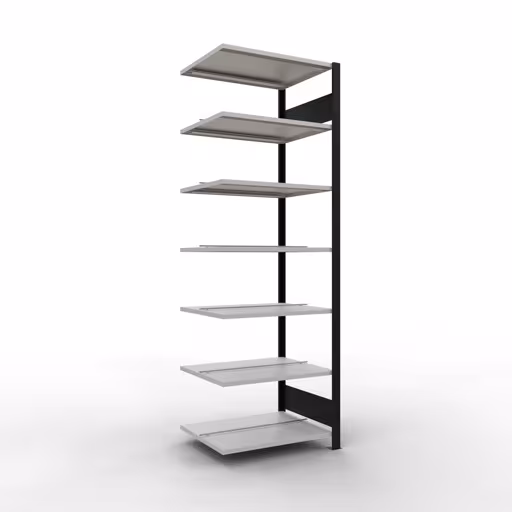 Anbauregal, Büro-Fachbodenregal Stecksystem MULTIplus150, 2300 x 750 x 600 mm (HxBxT), 7 Fachböden, Längenriegel, mit Mittelanschlag, schwarz/lichtgrau aus der Kategorie Stecksystem mit der Artikelnummer 36051-S