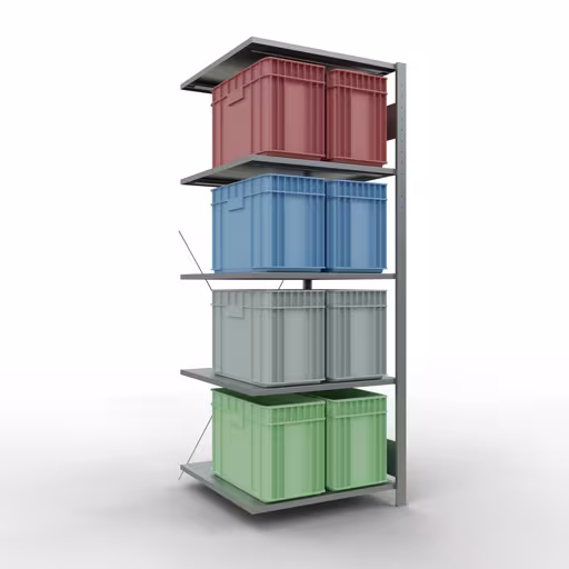 Produktbild Nr.13 des Artikels Anbauregal, Fachbodenregal Stecksystem MULTIplus150, 2000 x 750 x 800 mm (HxBxT), 5 Fachböden, Kreuzstrebe, verzinkt aus der Produktreihe Stecksystem von der Marke Schulte Lagertechnik