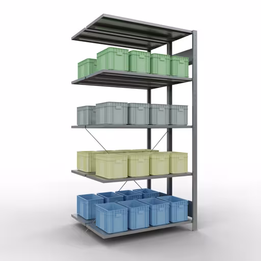 Produktbild Nr 16 des Artikels Anbauregal, Doppelregal, Fachbodenregal Stecksystem MULTIplus150, 2000 x 1000 x (2x400) mm (HxBxT), 2x5 Fachböden, Kreuzstrebe, verzinkt Abbildung Nr 16 des Artikels Anbauregal, Doppelregal, Fachbodenregal Stecksystem MULTIplus150, 2000 x 1000 x (2x400) mm (HxBxT), 2x5 Fachböden, Kreuzstrebe, verzinkt aus der Produktgruppe Fachbodenregale von der Marke Schulte Lagertechnik