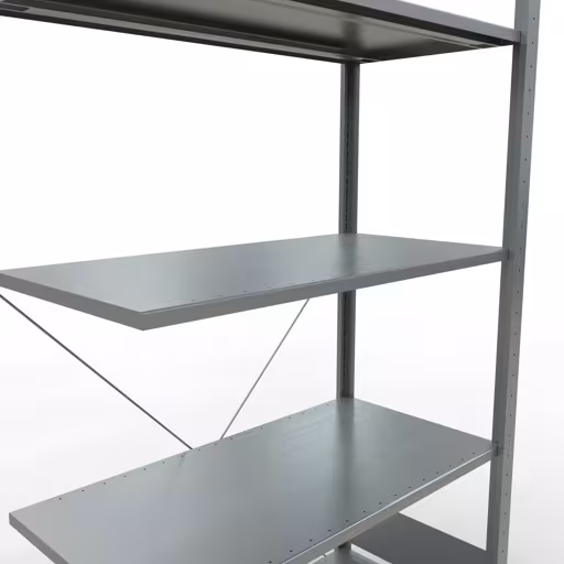Produktbild Nr.9 des Artikels Anbauregal, Fachbodenregal Stecksystem MULTIplus150, 2000 x 1000 x 500 mm (HxBxT), 5 Fachböden, Kreuzstrebe, verzinkt - Expressline aus der Produktreihe Stecksystem von der Marke Schulte Lagertechnik