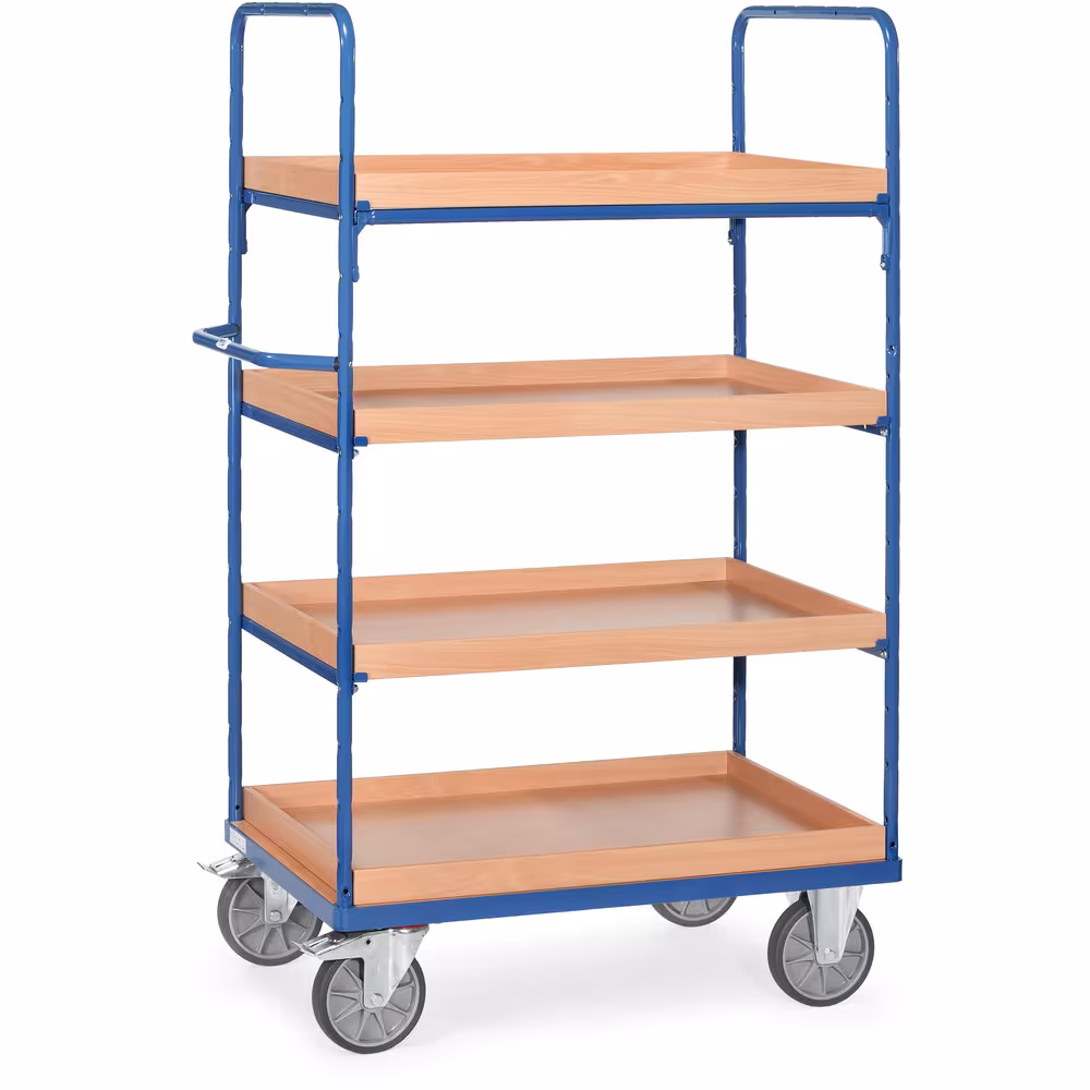 Etagenwagen offen 4 Kästen pulverbeschichtet blau RAL 5007, Schraubkonstruktion, Stirnwände offen von Fetra Etagenwagen offen 4 Kästen pulverbeschichtet blau RAL 5007, Schraubkonstruktion, Stirnwände offen aus der Kategorie Etagenwagen