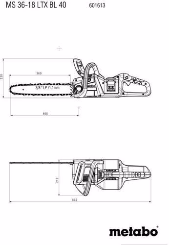 Technische Zeichnung 4060891 Akku-Kettensäge MS 36-18 LTX BL 40 18V METABO