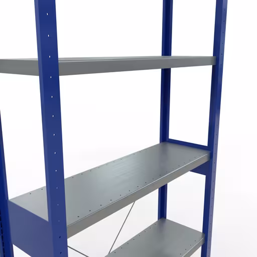 Produktbild Nr.7 des Artikels Grundregal, Fachbodenregal Stecksystem MULTIplus250, 2500 x 1000 x 300 mm (HxBxT), 6 Fachböden, Kreuzstrebe, RAL 5010 enzianblau/verzinkt aus der Produktreihe Stecksystem von der Marke Schulte Lagertechnik