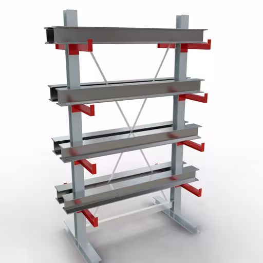 Abbildung Nr 12 des Artikels K 3000 Komplettregal, doppelseitig, 2500 x 1300 x 400 mm, RAL 7001 / RAL 3000, 5 Lagerebenen aus der Produktgruppe Kragarmregale von der Marke Schulte Lagertechnik