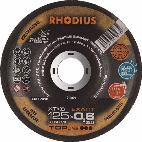 Trennscheibe XTK6 EXACT D125x0,6mm gekröpft INOX Bohrung 22,23 mm RHODIUS von der Marke Rhodius Trennscheibe XTK6 EXACT INOX Bohrung 22,23 mm RHODIUS aus der Kategorie Rhodius mit der Teilenummer 4000843182