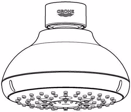 Technische Zeichnung 4056992 GROHE Kopfbrause Tempesta 100 27606_1 4 Strahlarten 9 l/min chrom