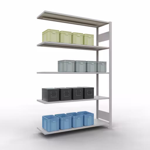 Produktbild Nr.13 des Artikels Anbauregal, Fachbodenregal Stecksystem MULTIplus150, 2000 x 1300 x 400 mm (HxBxT), 5 Fachböden, Längenriegel, RAL 7035 lichtgrau aus der Produktreihe Stecksystem von der Marke Schulte Lagertechnik