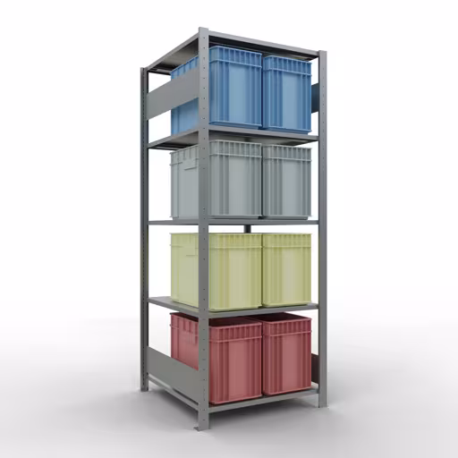 Grundregal, Fachbodenregal Stecksystem MULTIplus150, 2000 x 750 x 800 mm (HxBxT), 5 Fachböden, Längenriegel, verzinkt aus der Kategorie Grundregal mit der GTIN 4004514281272 Grundregal, Fachbodenregal Stecksystem MULTIplus150, 2000 x 750 x 800 mm (HxBxT), 5 Fachböden, Längenriegel, verzinkt von der Marke Schulte Lagertechnik aus der Produktreihe Stecksystem