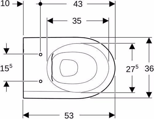 Technische Zeichnung 4065656 Geberit iCon Wand-WC Tiefspüler, Rimfree geschlossene Form, Tiefe: 53cm, weiß