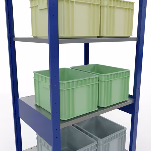 Grundregal, Fachbodenregal Stecksystem MULTIplus150, 2500 x 750 x 600 mm (HxBxT), 6 Fachböden, Längenriegel, RAL 5010 enzianblau/verzinkt/verzinkt mit der Artikelnr. 12761-75-LR-B Grundregal, Fachbodenregal Stecksystem MULTIplus150, 2500 x 750 x 600 mm (HxBxT), 6 Fachböden, Längenriegel, RAL 5010 enzianblau/verzinkt/verzinkt von Schulte Lagertechnik aus der Kategorie Stecksystem