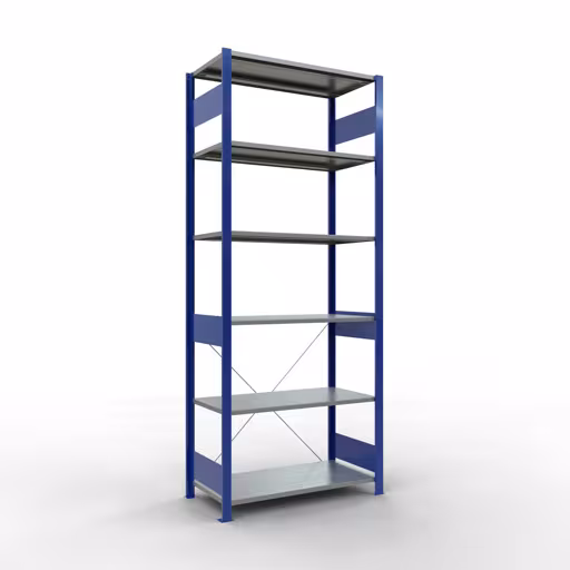 Abbildung Nr 15 des Artikels Grundregal, Fachbodenregal Stecksystem MULTIplus85, 2500 x 1000 x 500 mm (HxBxT), 6 Fachböden, Kreuzstrebe, RAL 5010 enzianblau aus der Produktgruppe Stecksystem von der Marke Schulte Lagertechnik