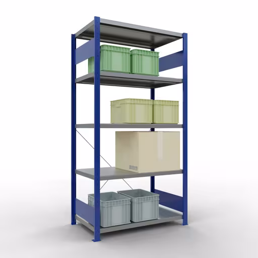 Produktbild Nr.6 des Artikels Grundregal, Fachbodenregal Stecksystem MULTIplus250, 2000 x 1000 x 600 mm (HxBxT), 5 Fachböden, Kreuzstrebe, RAL 5010 enzianblau/verzinkt aus der Produktreihe Stecksystem von der Marke Schulte Lagertechnik